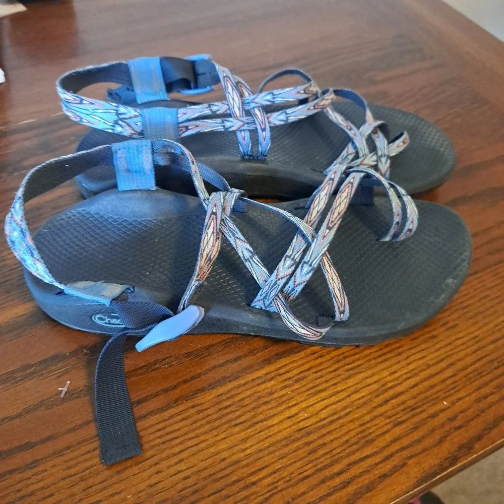 Chaco Z Cloud 2 Womens 12 Blue Multi Strap Toe Loop Hiking Sandals